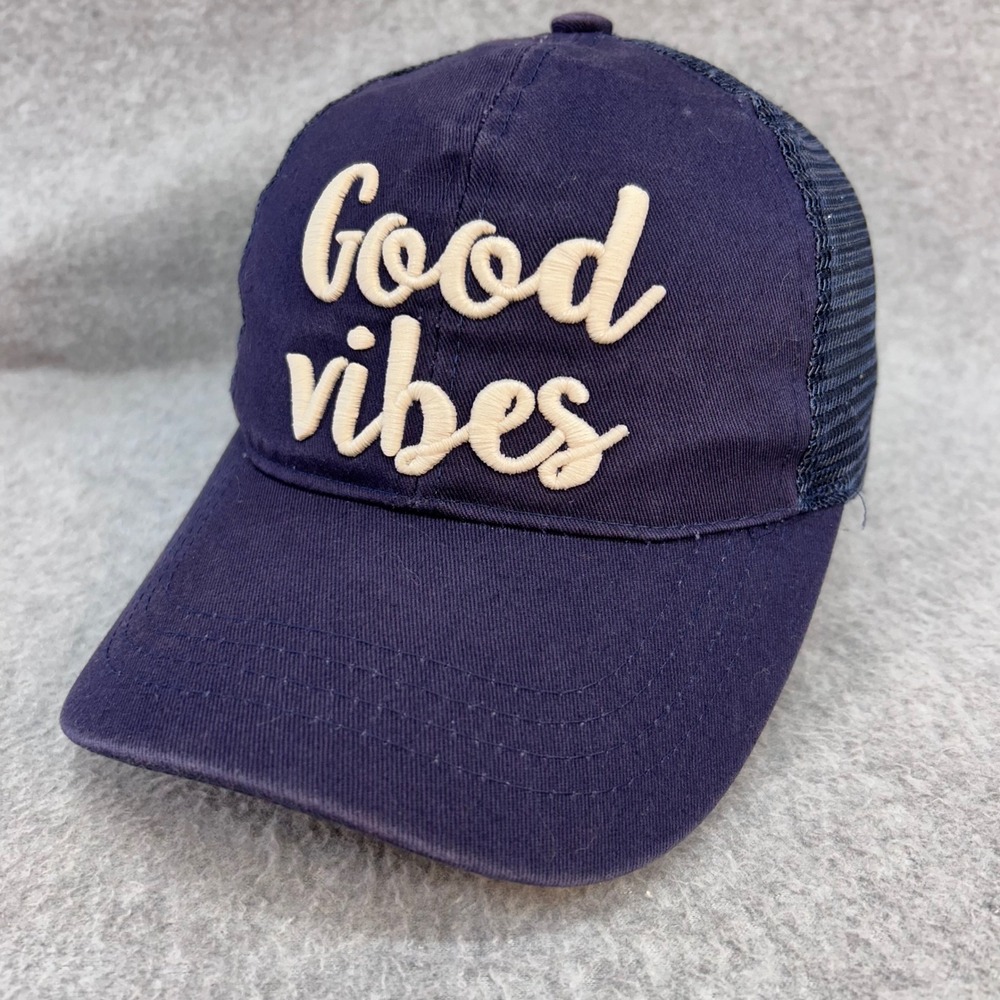 Good Vibes Womens Navy C.C Trucker Hat Ponytail Mesh Back OSFM